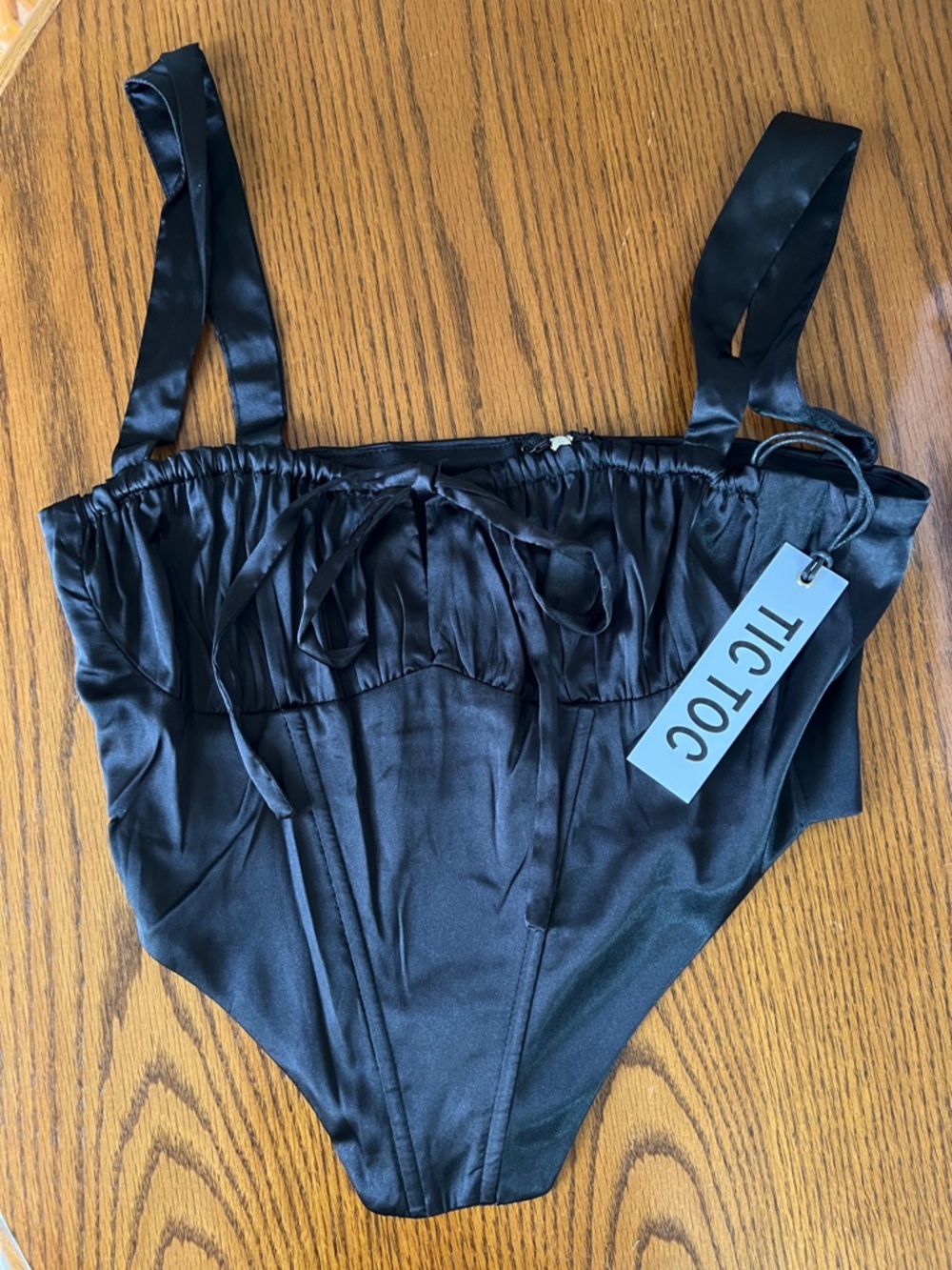 Tic Toc Black Satin Bodysuit